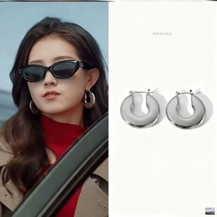 郭宇欣我们野蛮生长江南同款耳环U形马蹄不锈钢耳钉圆圈开口耳圈