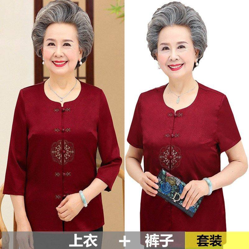 中老年妈妈夏装短袖喜庆女装衬衫套装老人婚宴奶奶装结婚礼上衣服|ruв категории Женская одежда, в пожилых женщин - от Buy2taobao.com для оказания профессиональной услуги покупки агента Taobao