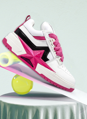 PENTAGONAL HEART五角心 玫红猛男粉色头层牛皮男女 面包鞋星星鞋