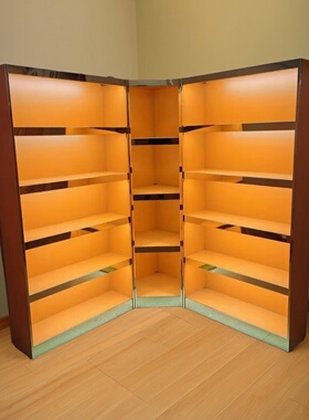 橙色直播间背景展示柜带灯礼品样品衣服鞋子包包陈列柜货柜定制