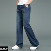 26春秋复古休闲微喇叭烟灰牛仔裤 日系水洗阔腿大直筒 子男弹力修身