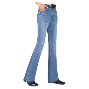 2025秋冬男士加绒牛仔微喇叭裤修身弹力加厚休闲小喇叭牛仔裤复古