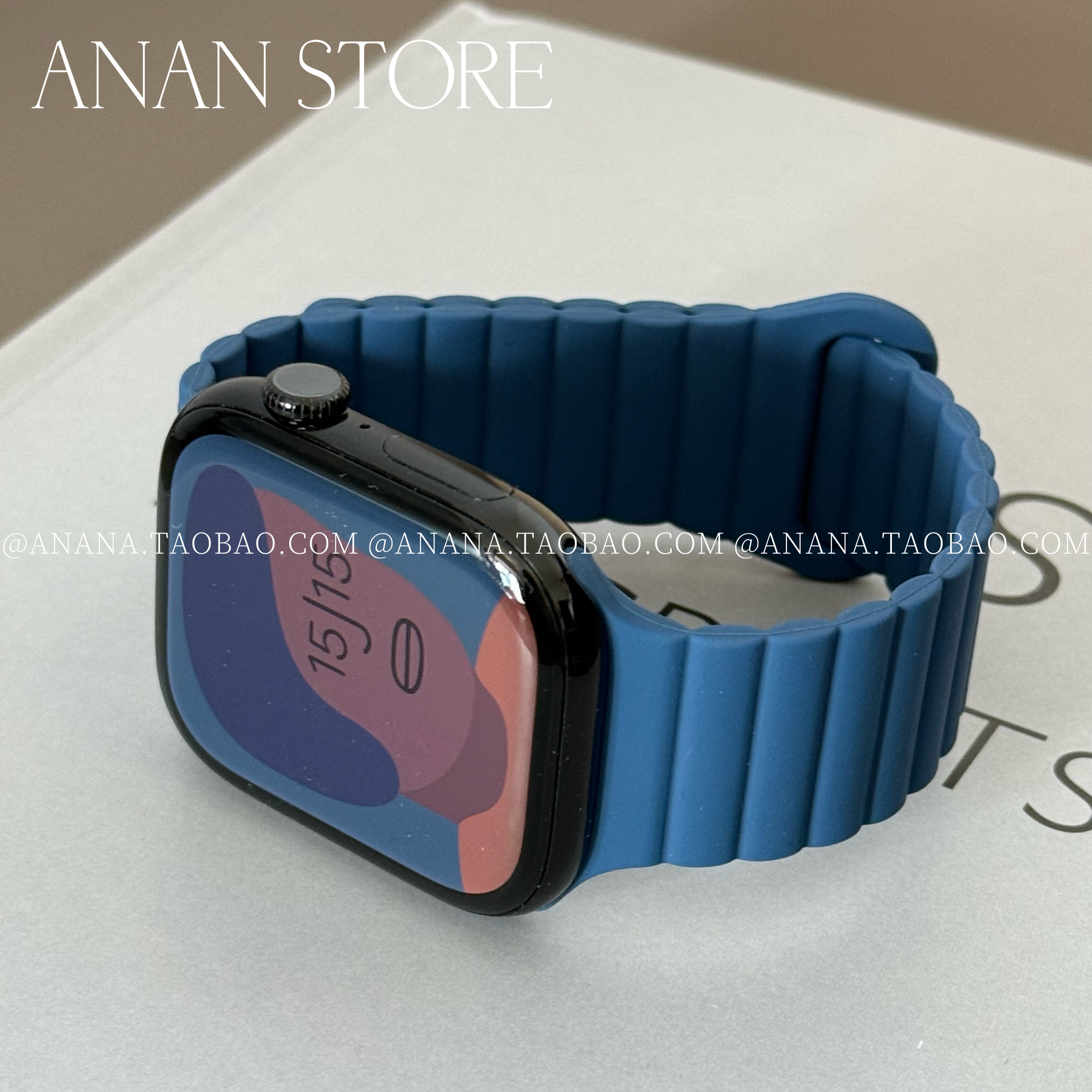 新海军蓝磁吸硅胶表带适用苹果手表applewatchs10代s9se时髦ultra
