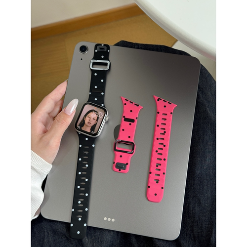 韩系ins波点斜纹硅胶表带适用applewatchs12苹果s11/s10se3/Ultra