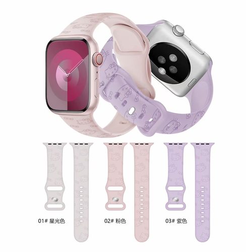 ANANSTORE日韩可爱kt猫印花硅胶表带适用苹果iwatchs9876代se新款