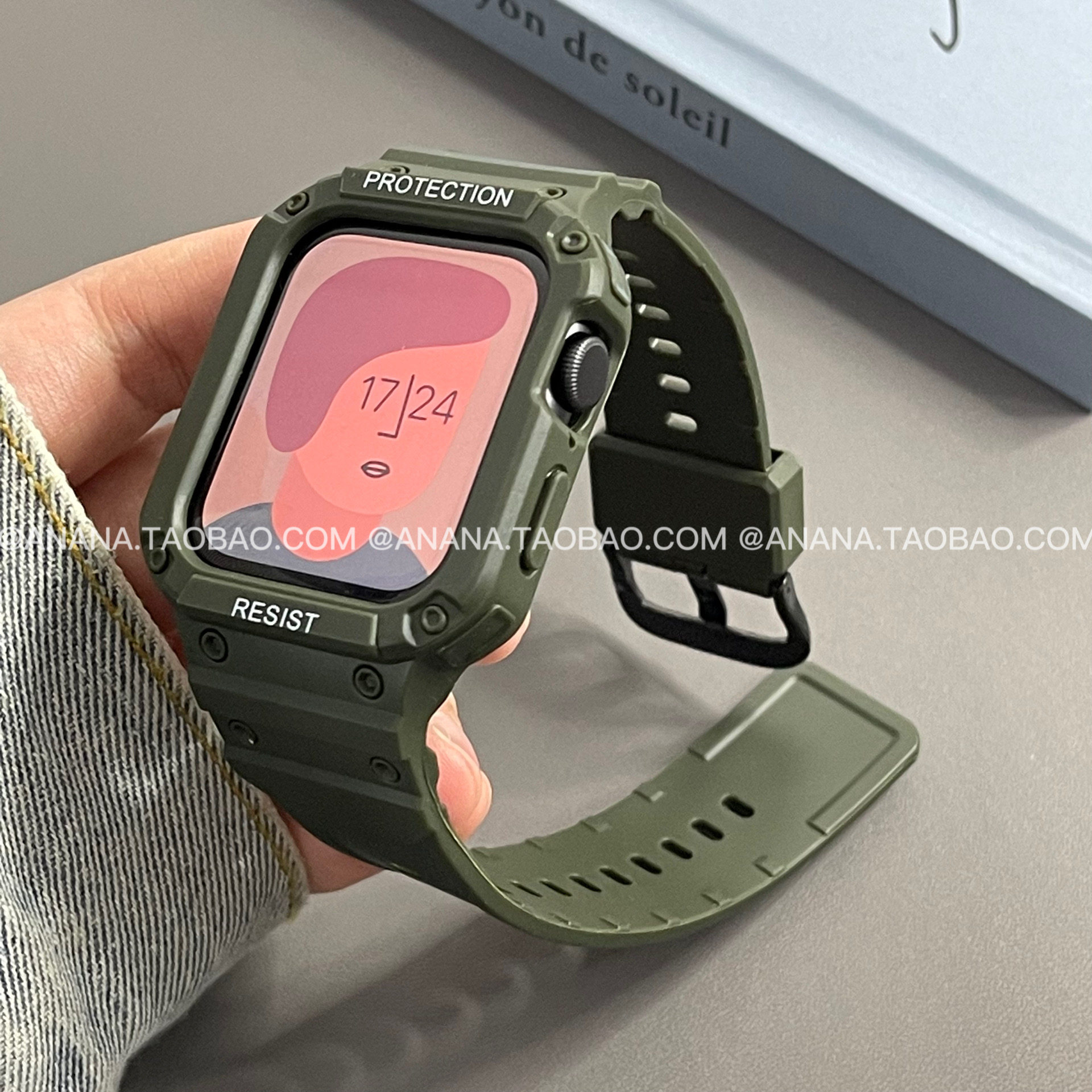 ANANSTORE 新款军绿色硅胶表带适用苹果手表iWatch8765代SE时髦潮