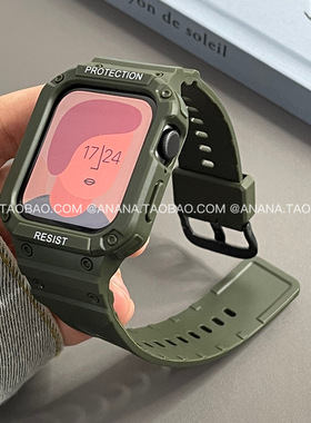 ANANSTORE 新款军绿色硅胶表带适用苹果手表iWatch8765代SE时髦潮