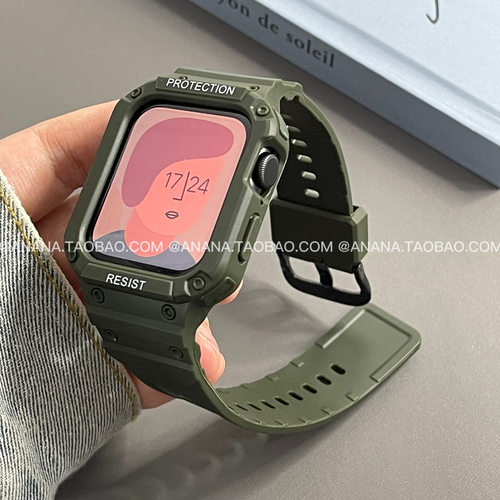 ANANSTORE 新款军绿色硅胶表带适用苹果手表iWatch8765代SE时髦潮