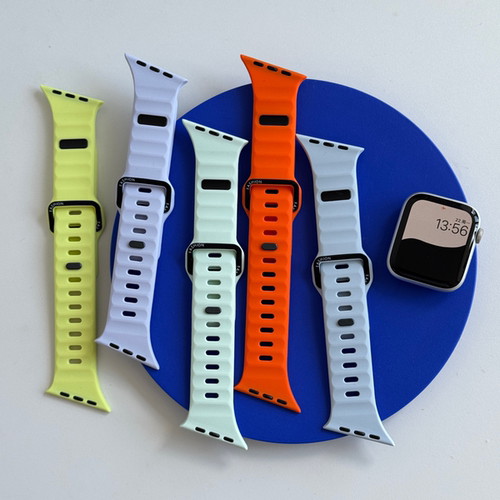韩系ins斜纹硅胶表带适用applewatchs12苹果s11/s10代se3/Ultra新