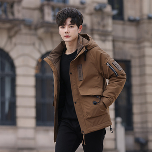 高端品牌男士羽绒服2025新款冬季中长款加厚轻薄工装外套派克服男