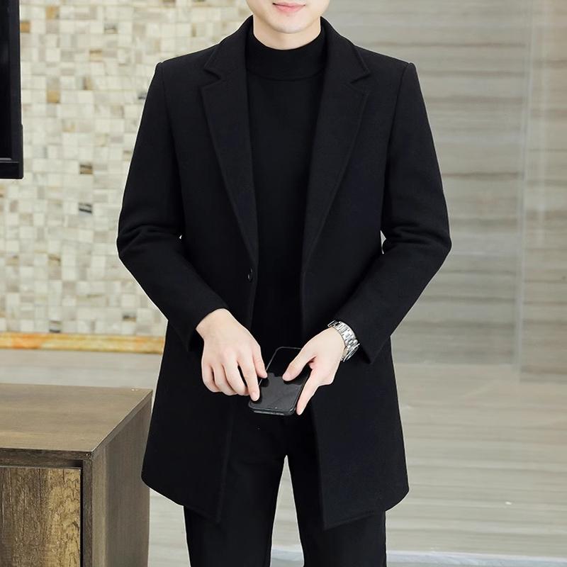 高级感男士羊毛呢大衣新款秋冬加厚休闲修身商务中长款风衣外套男