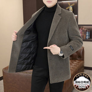 高端品牌中长款男士羽绒服2025新款商务百搭金貂绒毛呢大衣外套男