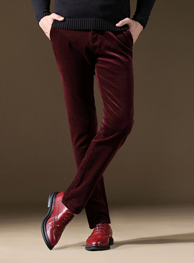 高端品牌灯芯绒男裤秋冬加绒加厚修身商务弹力纯棉休闲条绒长裤男
