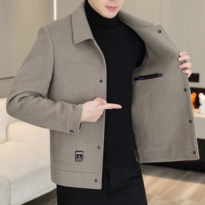 高端翻领秋冬双面羊绒外套男短款