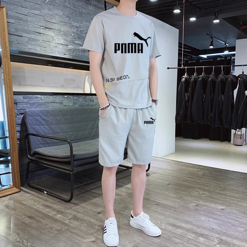 男士休闲短袖短裤套装2025新款夏季高品质冰丝时尚运动T恤套装男