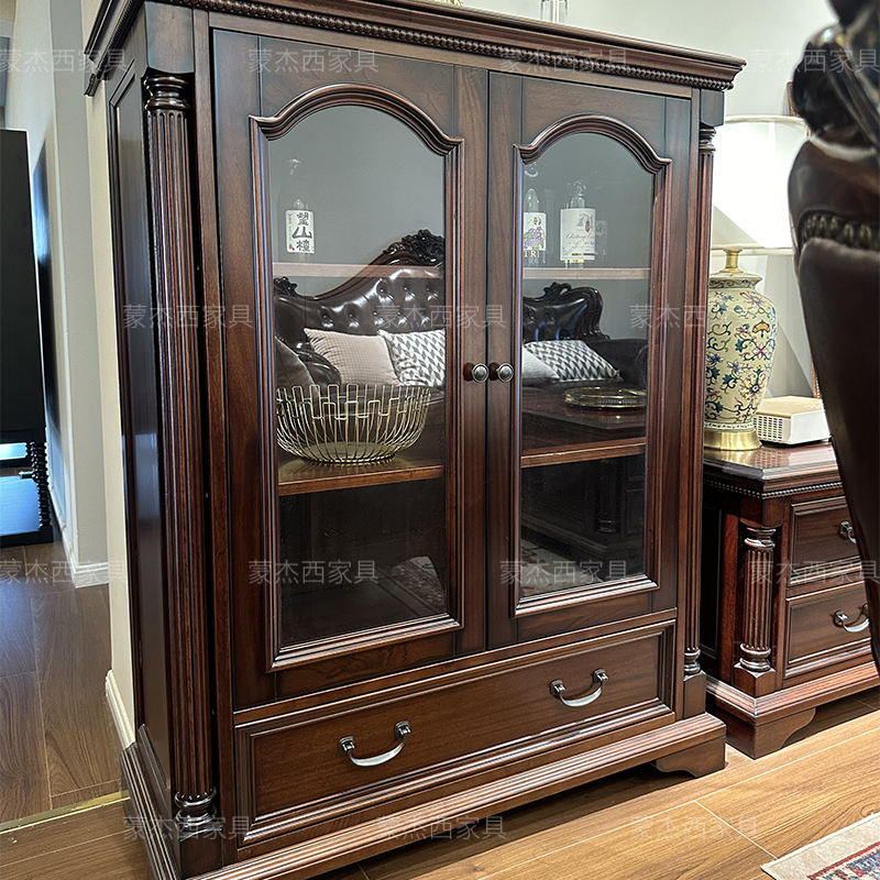 蒙杰西家具美式复古全实木展示柜