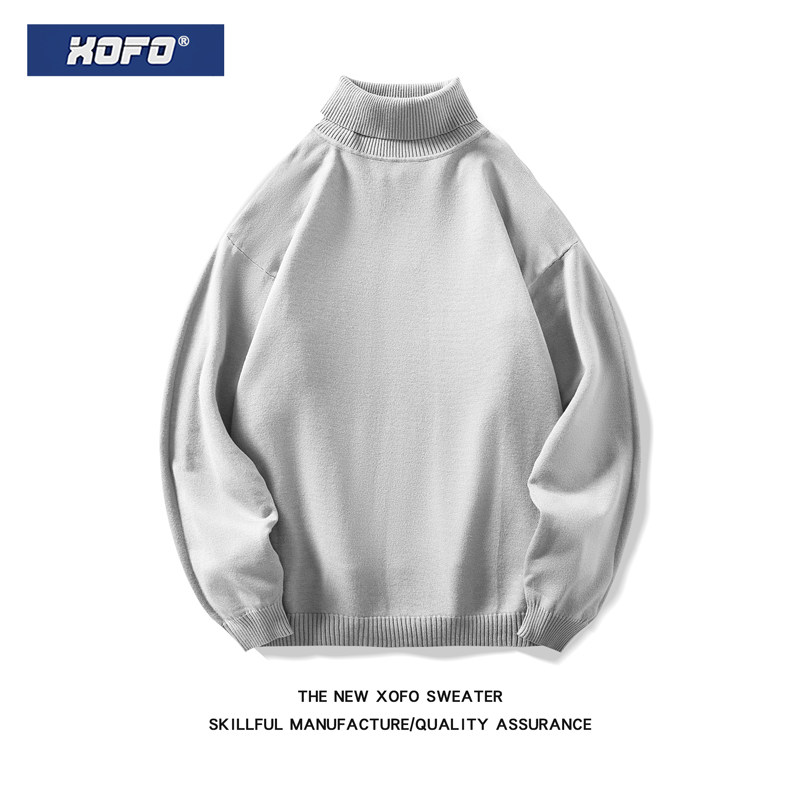 秋季日系高领套头重磅内搭毛衣男士宽松长袖休闲针织衫外套男潮