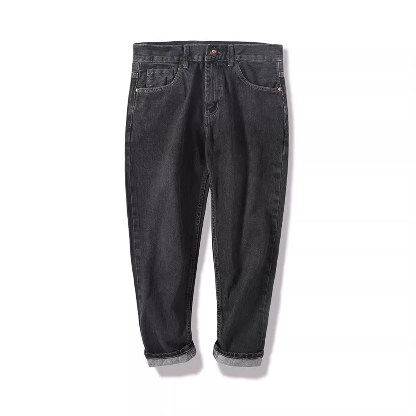 冬季新款黑色美式复古锥形九分牛仔裤男水洗直筒赤耳丹宁小脚裤