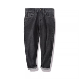 冬季新款黑色美式复古锥形九分牛仔裤男水洗直筒赤耳丹宁小脚裤