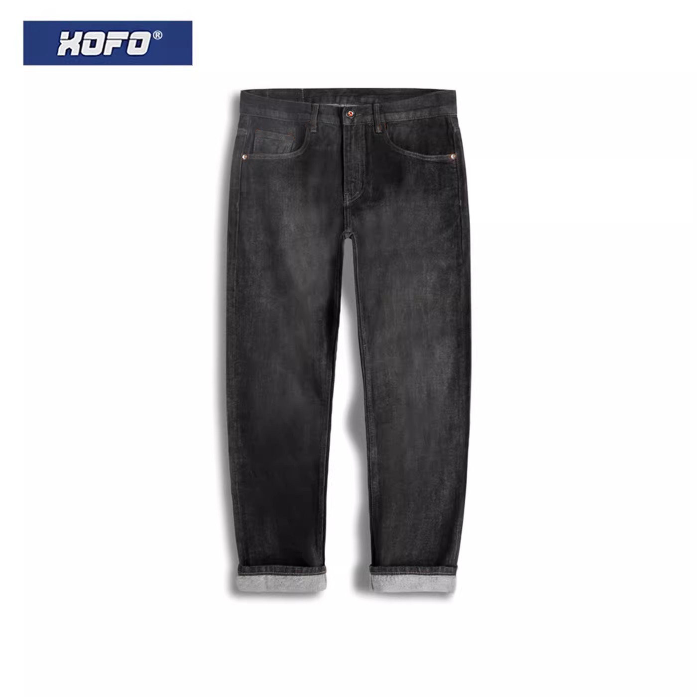 美式复古黑色九分牛仔裤男款冬款直筒宽松赤耳丹宁九分裤子潮流