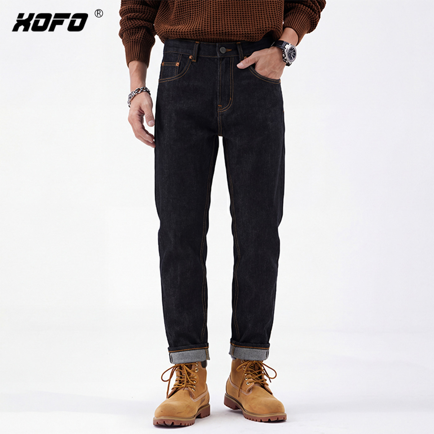 高端赤耳丹宁宽松牛仔裤2026新款男美式小脚九分裤子水洗舒适长裤