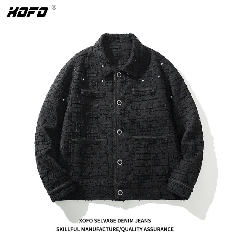 2026年新款高级感小香风外套男士秋编织设计感休闲夹克衬衫上衣