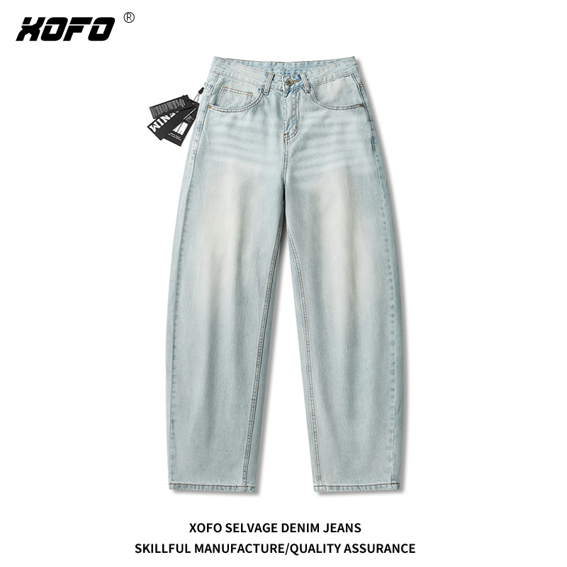 2025年新款美式复古透气浅蓝弯刀牛仔裤男宽松阔腿长裤子秋季潮