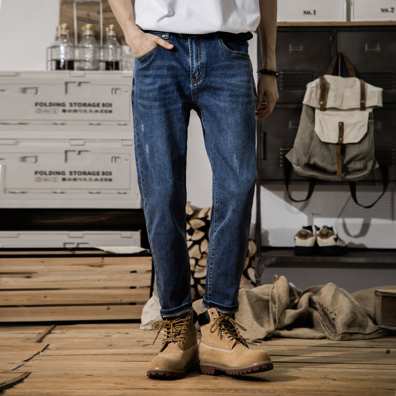2026新款美式复古休闲牛仔裤男款夏锥形修身小脚九分裤弹力简约