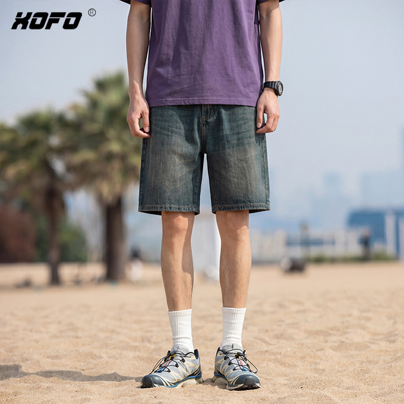 xofo拉链五分裤水洗春夏季
