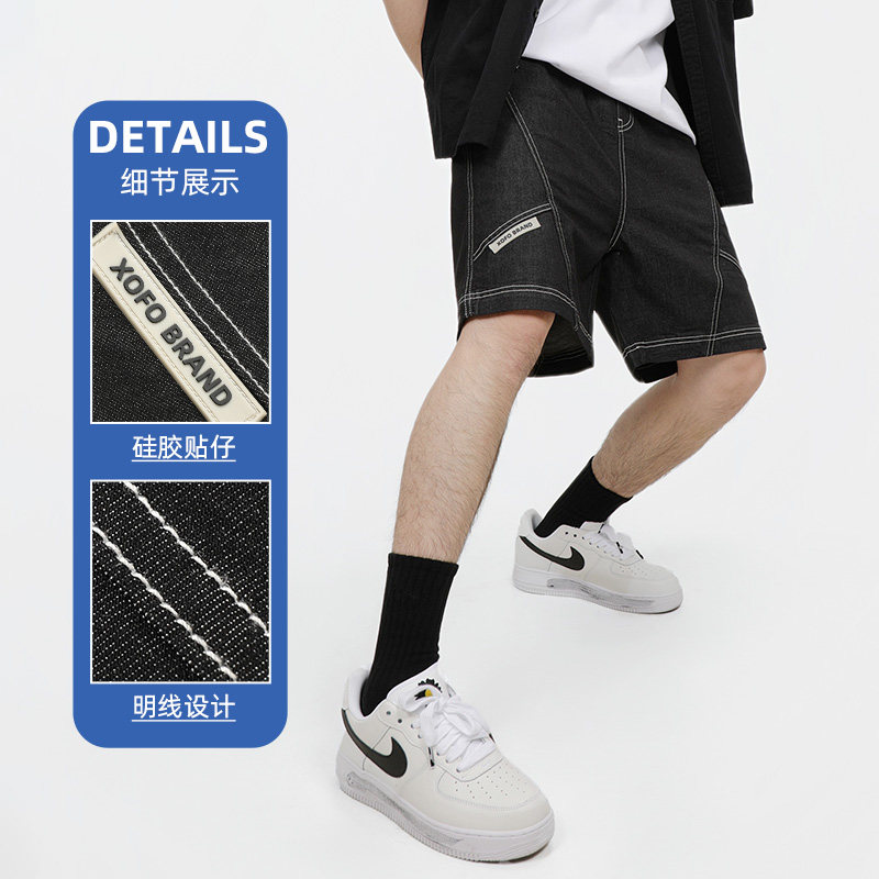 活染工艺黑色工装牛仔短裤男 不易掉色系列夏季新品直筒宽松中裤