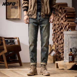 2026年新款复古宽松赤耳丹宁牛仔裤男款美式潮牌九分小脚裤子锥形