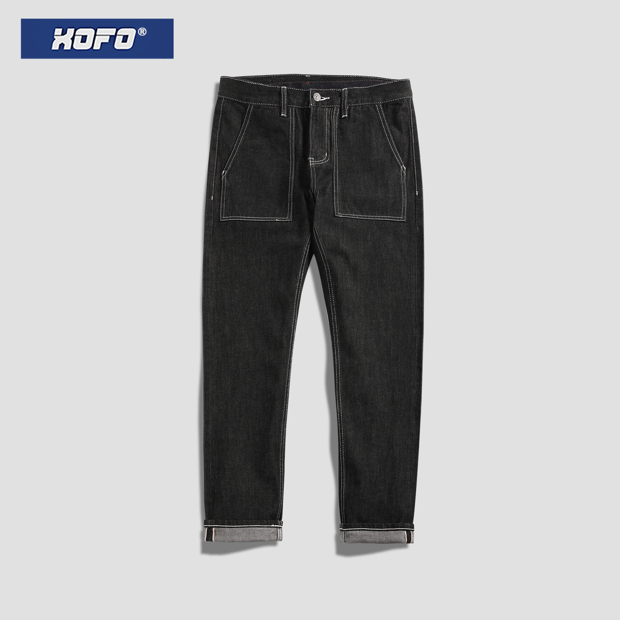 XOFO明缉线设计日系阔腿垂感工装直筒宽松美式休闲牛仔裤男款夏