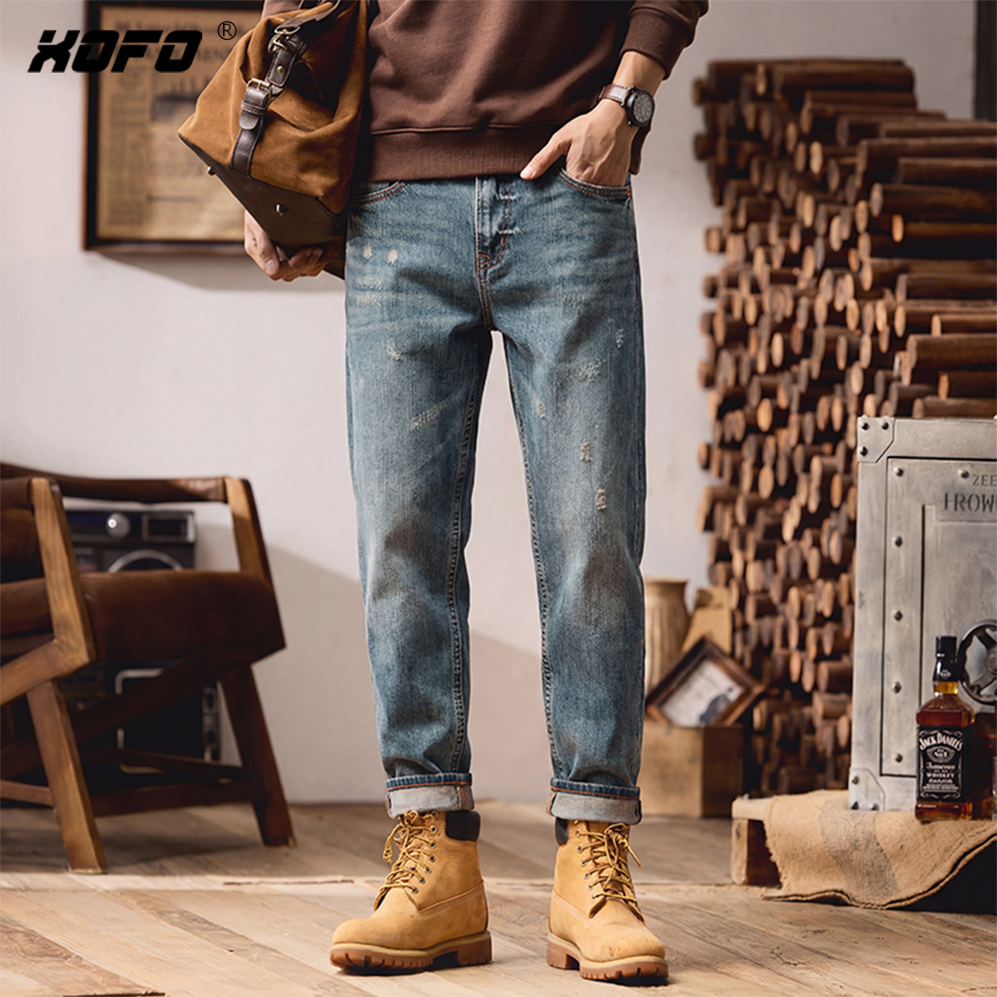 美式复古赤耳丹宁牛仔裤男款2026新款锥形九分小脚裤子宽松舒适潮