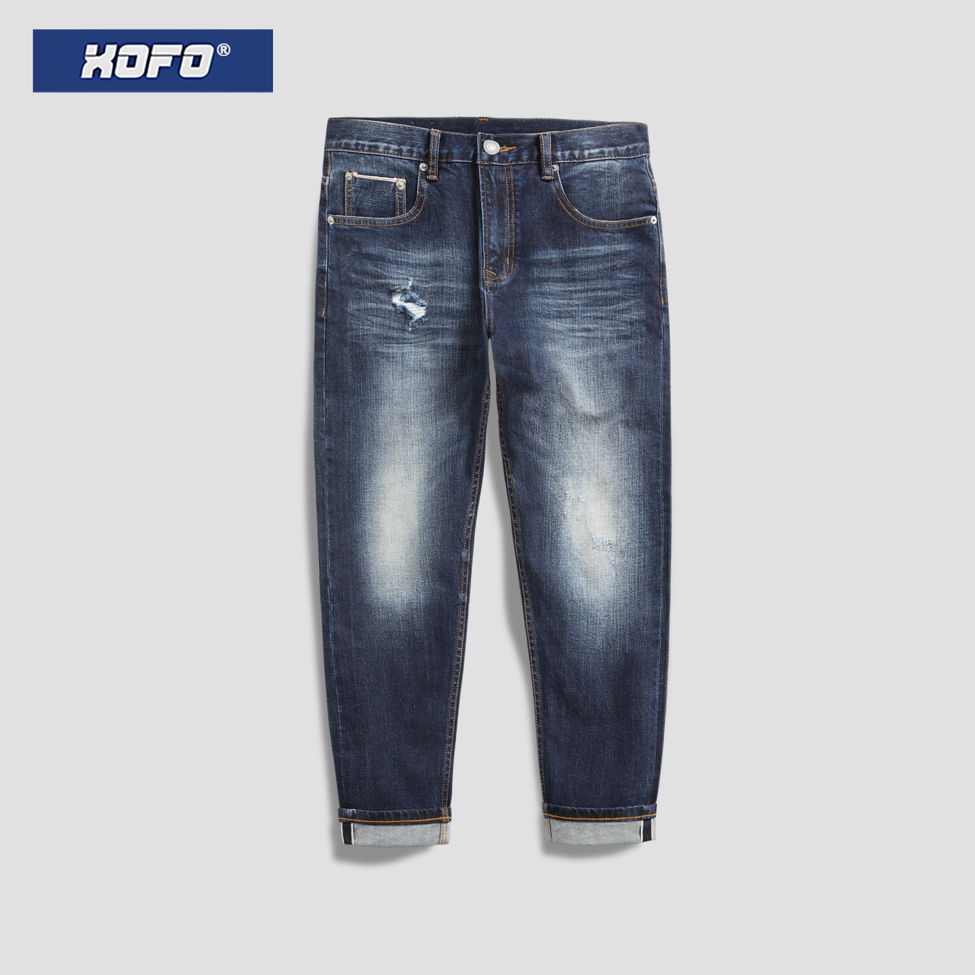 2026年夏新款水洗赤耳丹宁直筒宽松小脚爆竹破洞九分牛仔裤男