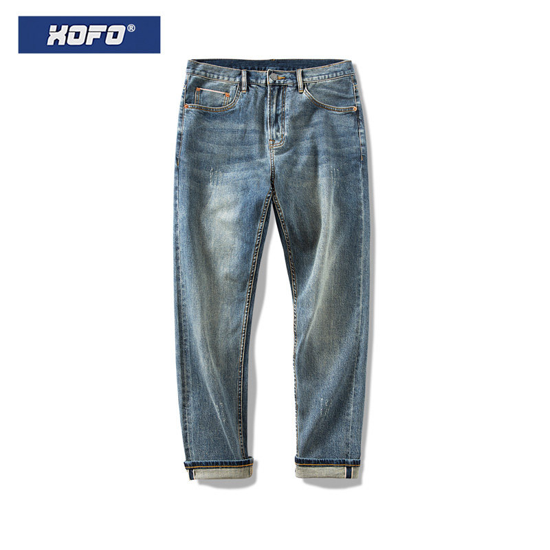 港风复古潮流宽松休闲长裤微弹舒适牛仔裤男款冬直筒小脚裤子