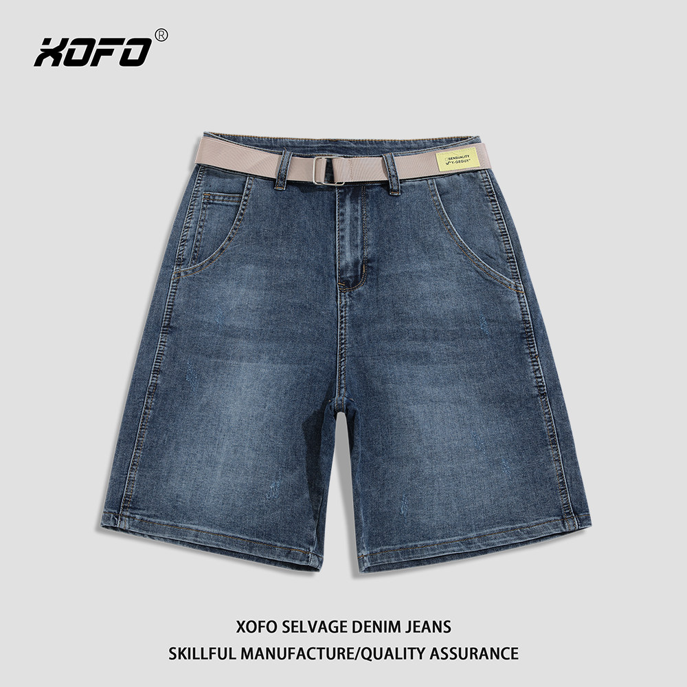 夏季新款蓝色牛仔短裤男款休闲宽松直筒水洗五分裤男潮流复古百搭