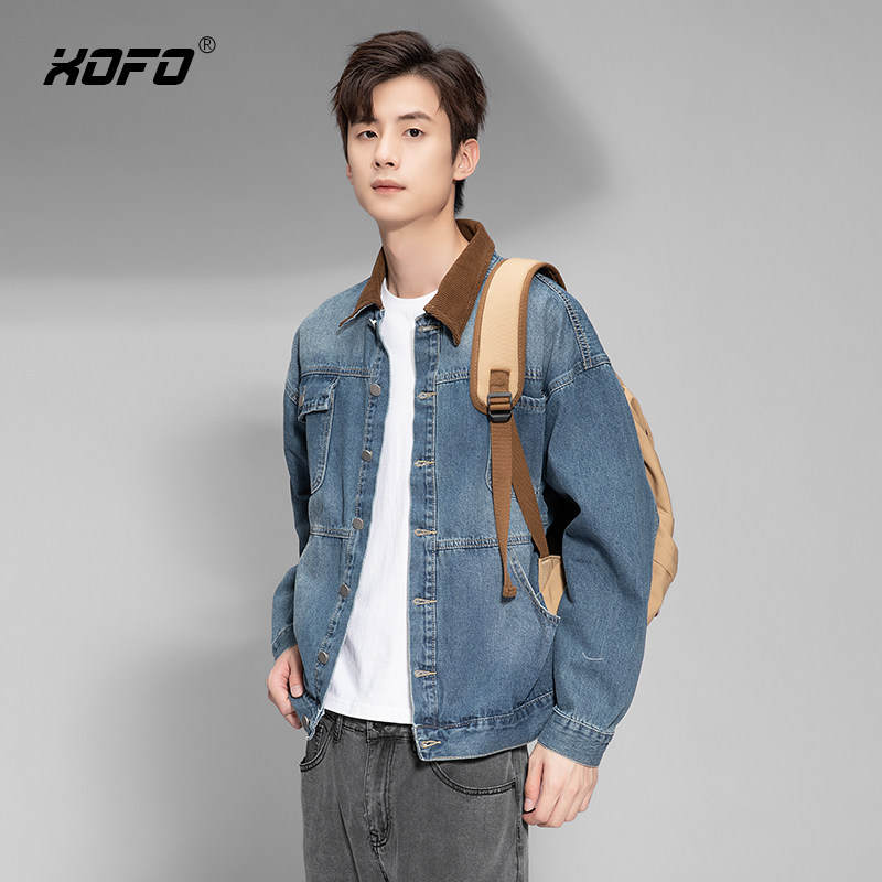 秋季牛仔夹克男美式复古潮流痞帅高级感休闲宽松百搭男士外套潮