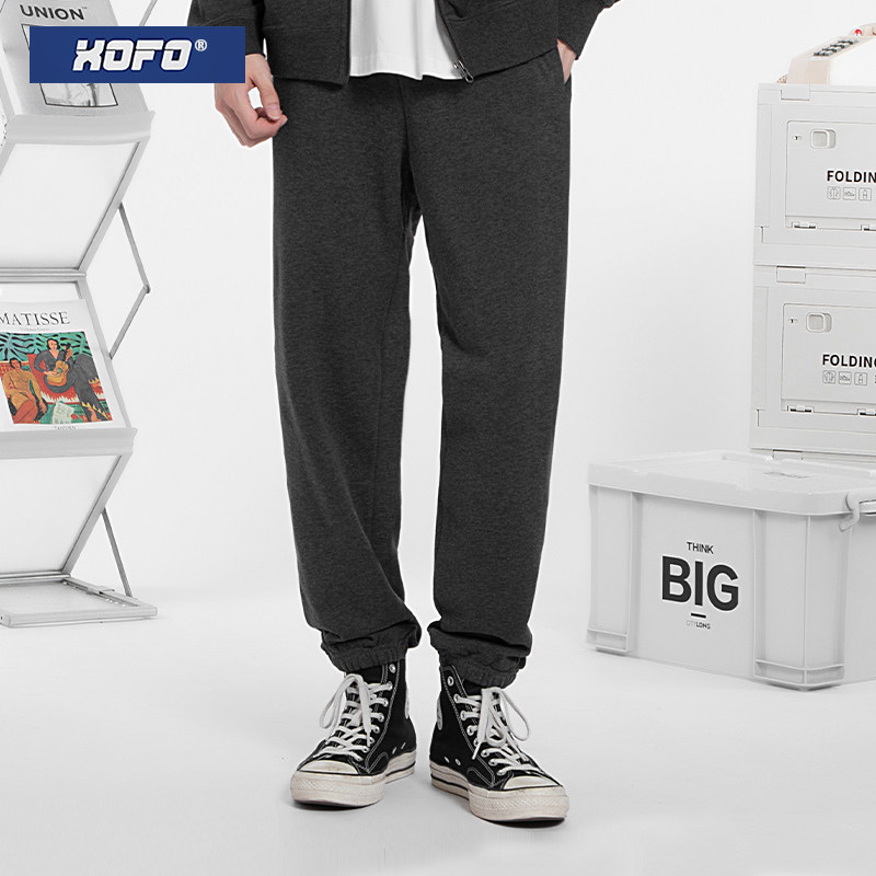 2026年冬季卫裤男320G灰色宽松长裤束脚简约纯色休闲情侣百搭裤子