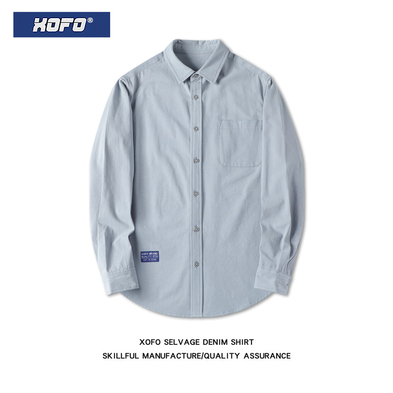 秋季雾霾蓝日系港风衬衫男潮长袖内搭商务休闲宽松男士外套衬衣