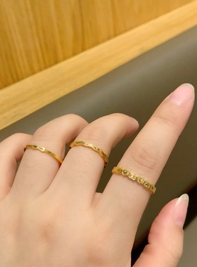 新款极简戒指女沙金饰品久不掉色素圈指环尾戒女送女友七夕礼物