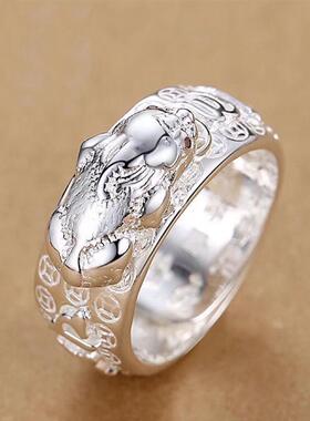 2025新款女轻奢设计高级感男款999纯银男士戒指貔貅足银开活口可