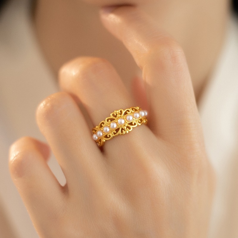 项链男款古法沙金蕾丝花边珍珠戒指女皇冠小众设计时尚高级感开口