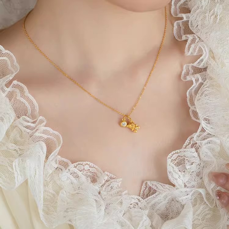 黄金色晴天乐园系列小熊小花吊坠沙金保色挂坠配饰项链女送礼手链