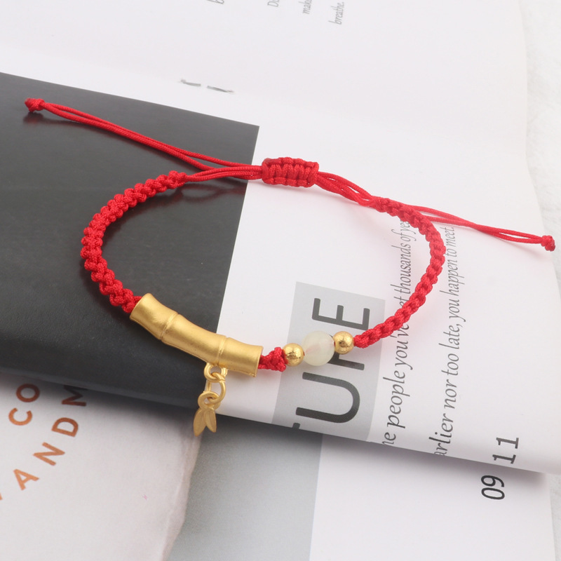 项链男款节节高升弯管红绳编织手链越南沙金本命年情侣女引流竹节