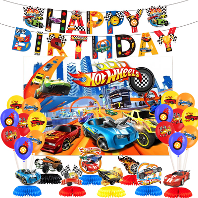 风火轮赛车主题气球派对生日装饰Hot Wheels男孩生日装饰餐具纸盘