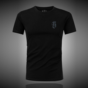 冰丝凉感速干字母印花潮男男上装 ZGHW黑色短袖 圆领印花T恤男夏季