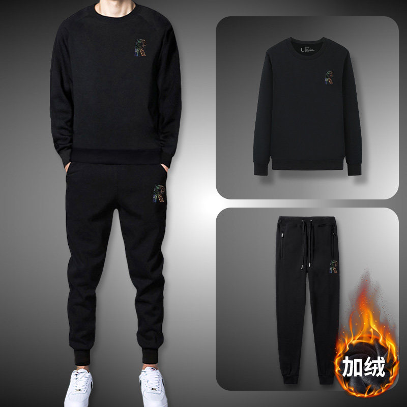 ZGHW冬季套装男潮流帅气加绒休闲运动服修身卫衣卫裤男装一套搭配