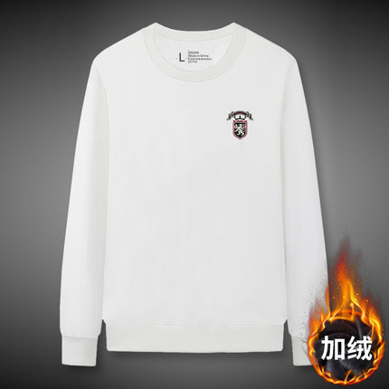 ZGHW简约卫衣男士秋冬款加绒加厚无帽长袖修身圆领白色百搭上衣服