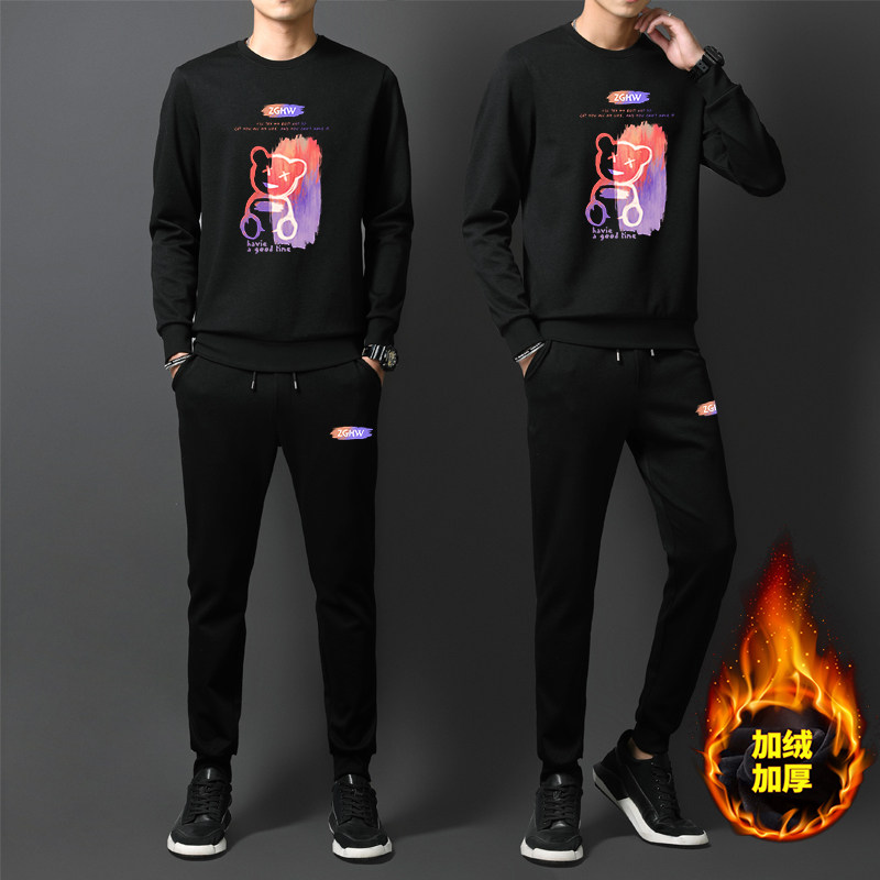 冬季运动套装男加绒加厚时尚冬装男装搭配帅气休闲衣服男士服装潮