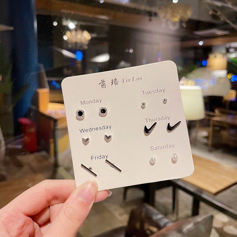 s925银纯银6对装耳钉耳环女耳钉